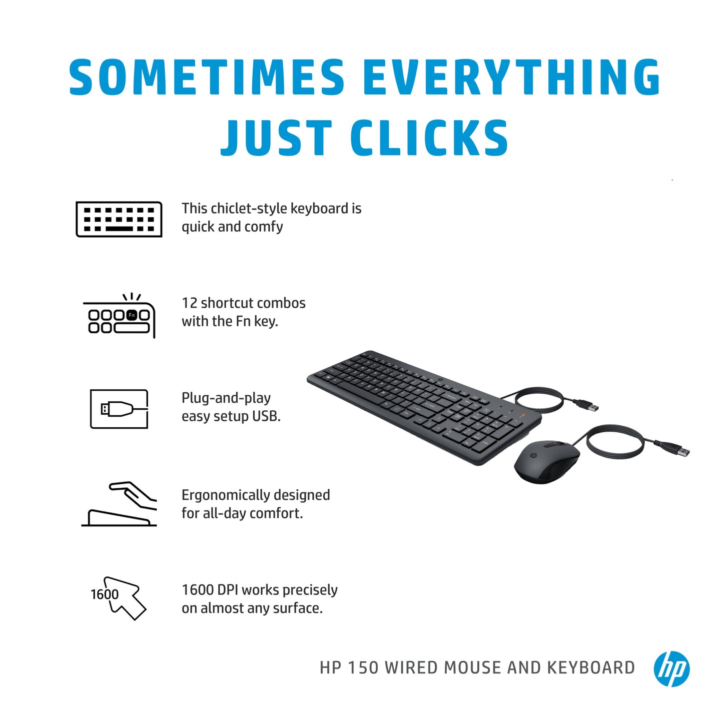 HP 150 Wired Keyboard & Mouse Combo