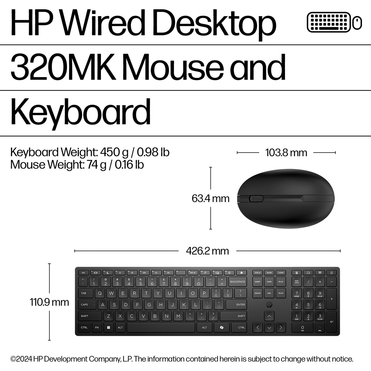 HP 320MK Wired Keyboard & Mouse Combo