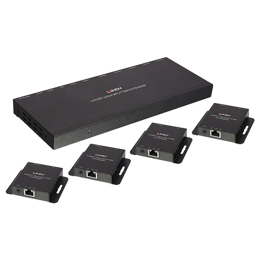 Lindy 70m Cat.6 4 Port HDMI 4K30 and IR Splitter Extender with Loop Out KVM Switch