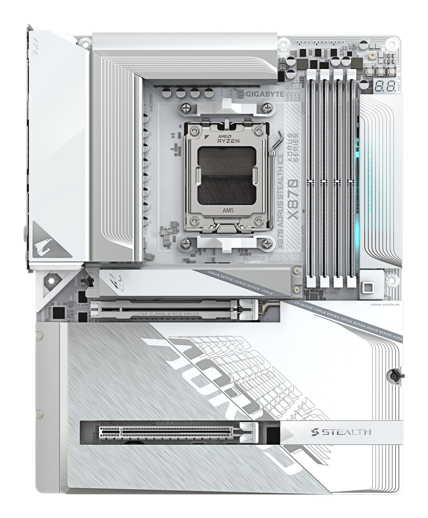 Gigabyte X870 AORUS STEALTH ICE Motherboard - Supports AMD Ryzen 9000 CPUs, 16+2+2