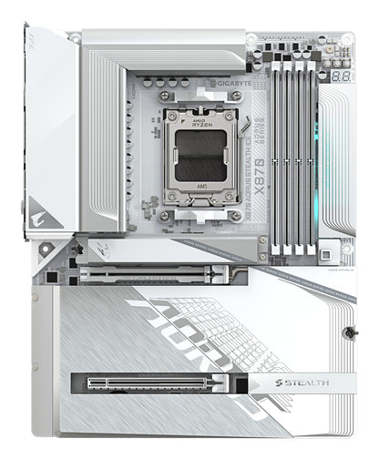 Gigabyte X870 AORUS STEALTH ICE Motherboard - Supports AMD Ryzen 9000 CPUs, 16+2+2