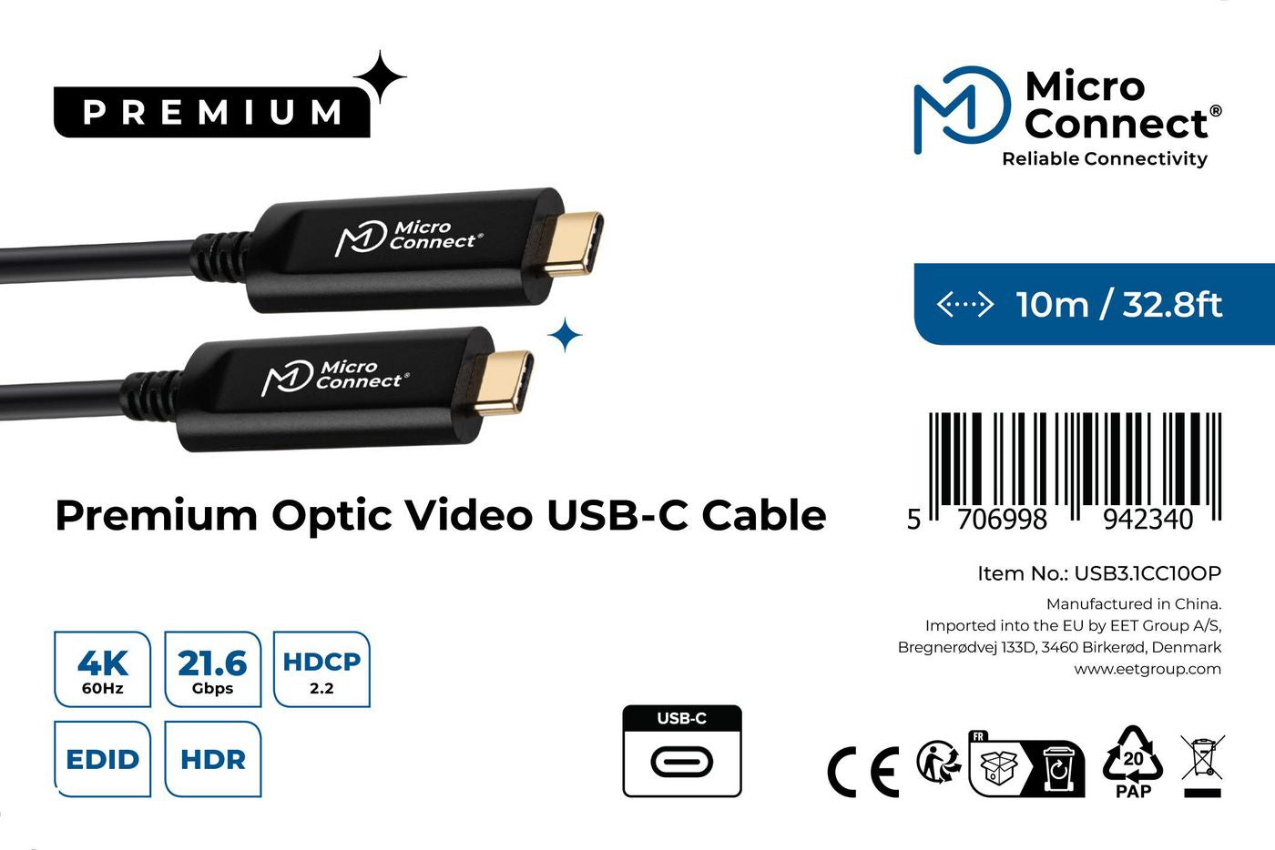 Microconnect USB3.1CC10OP USB cable 10 m USB C Black