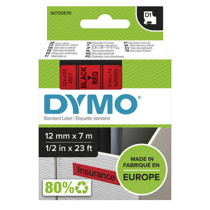 DYMO 45017/S0720570 DirectLabel-etikettes black on red 12mm x 7m for Dymo D1 Labels