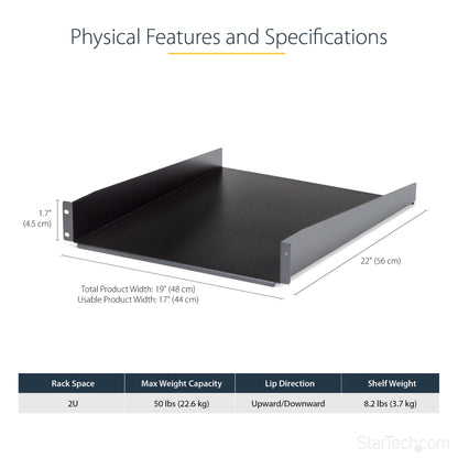 StarTech.com 2U Server Rack Shelf - Universal Rack Mount Cantilever Shelf for 19" (SHELF22)