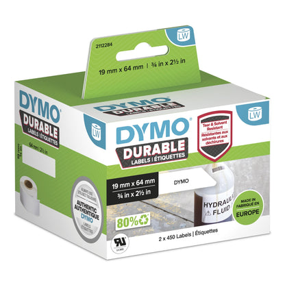 DYMO LabelWriter Durable Industrial Labels | 19mm x 64mm | White Poly | 2 Rolls of