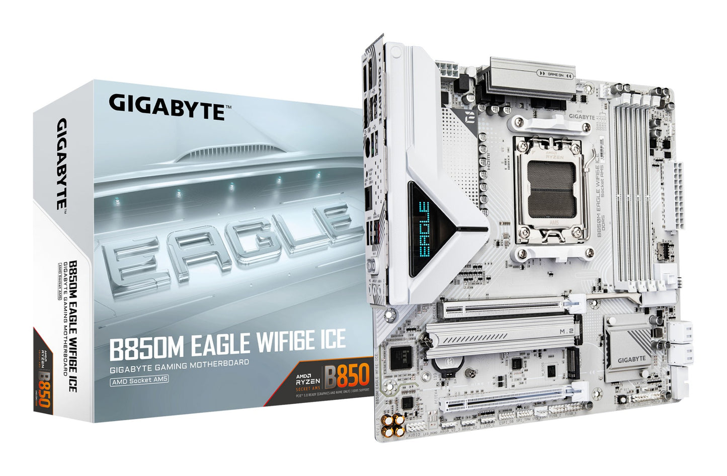 Gigabyte B850M EAGLE WIFI6E ICE Motherboard - AMD Ryzen 9000 Series CPUs, 8+2+2