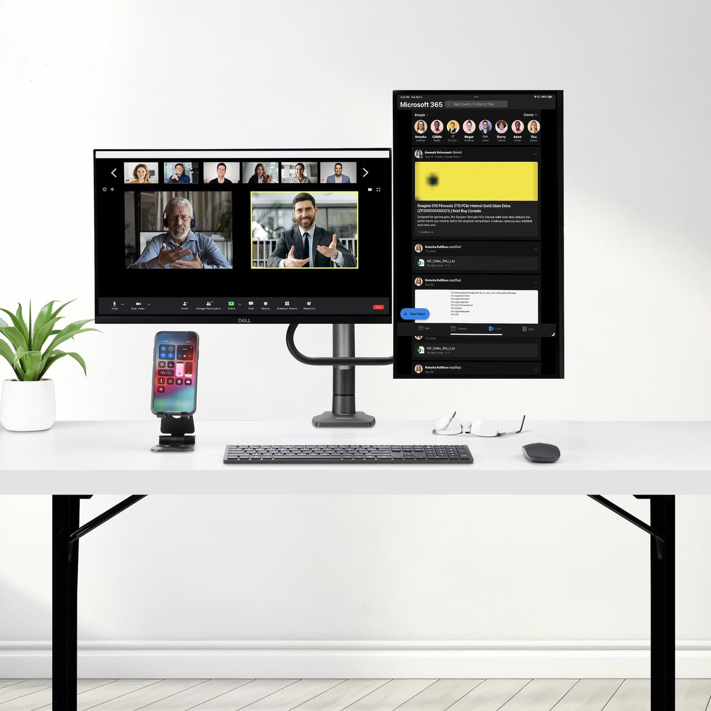 StarTech.com Desk Mount Dual Monitor Arm with Crossbar, Up To 27" Displays, VESA
