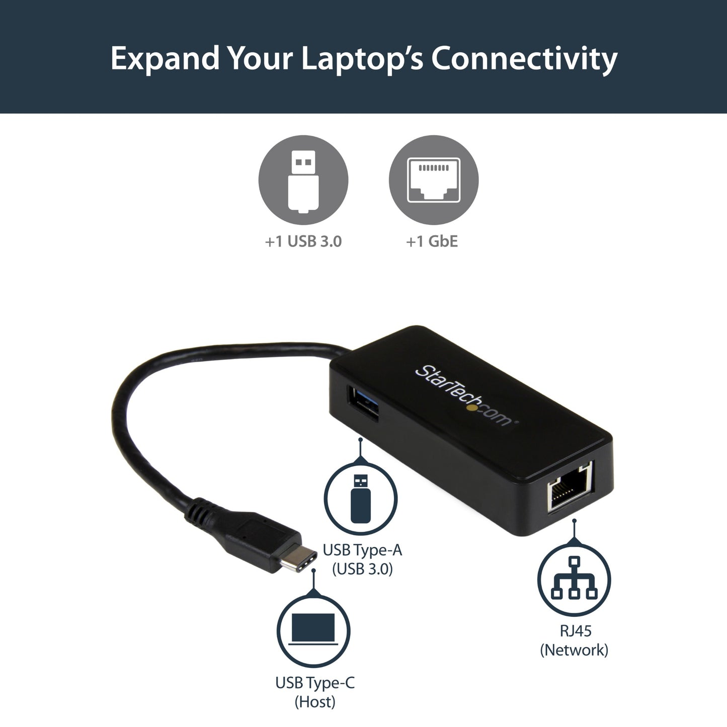 StarTech.com USB-C to Gigabit Network Adapter with Extra USB 3.0 Port - Black