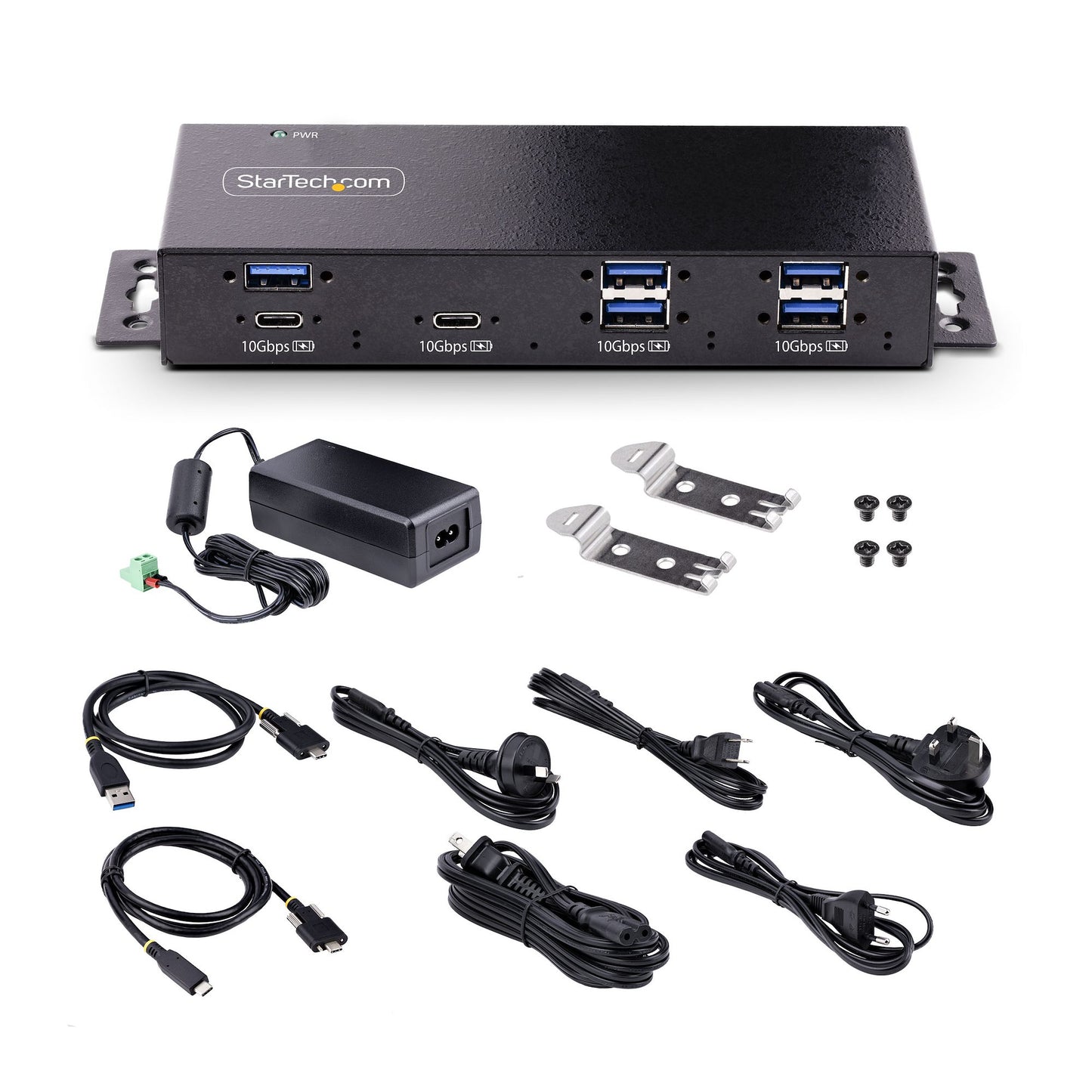 StarTech.com 7-Port Industrial USB 10Gbps Hub with Power Adapter, Metal, Mountable