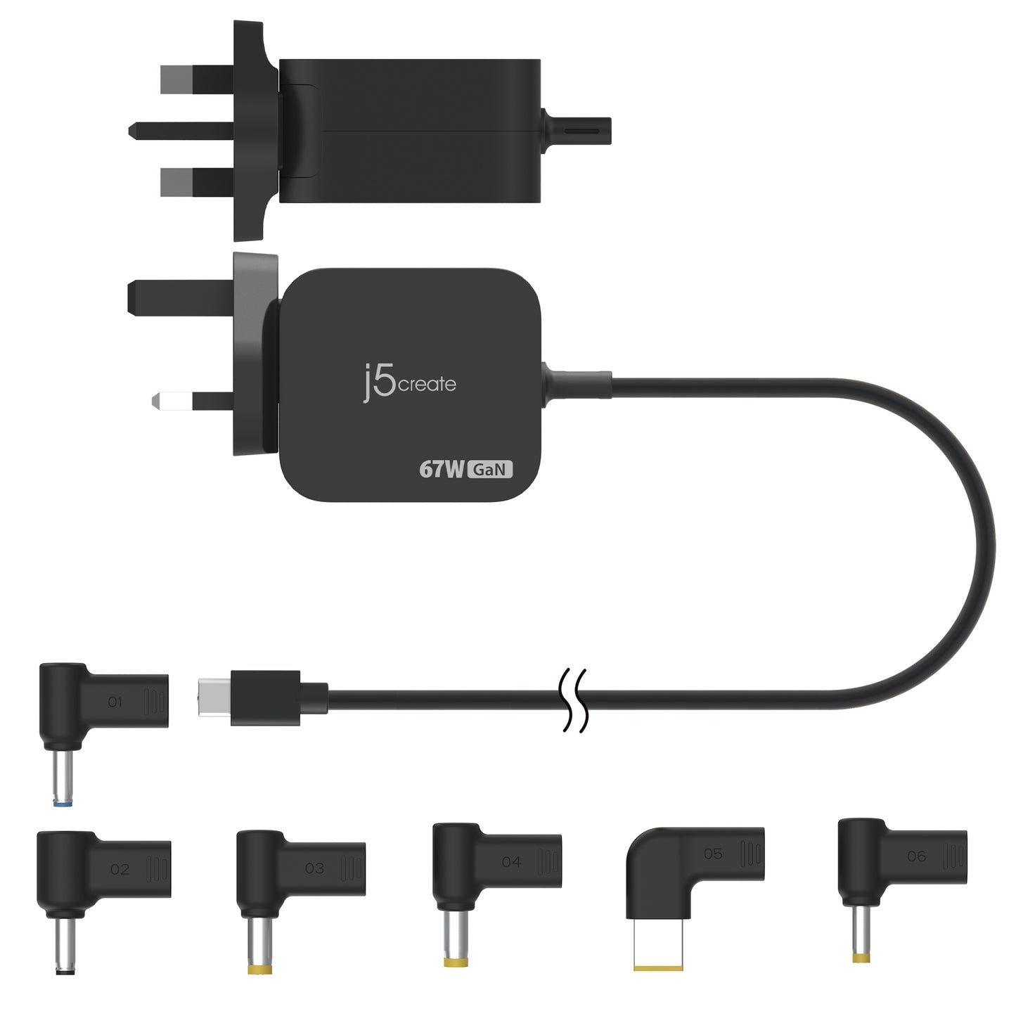 j5create JUP1565DC 67W GaN PD USB-C® Mini Charger with 6 Types of DC Connector-UK