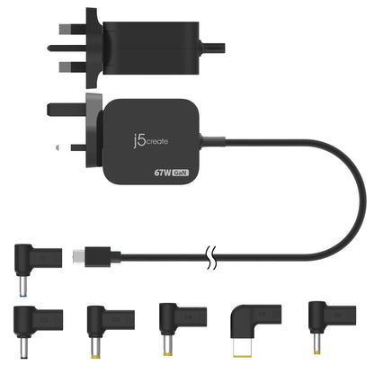 j5create JUP1565DC 67W GaN PD USB-C® Mini Charger with 6 Types of DC Connector-UK