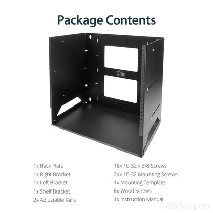 StarTech.com 2-Post 8U Open Frame Wall Mount Network Rack with Built-in Shelf, Wall