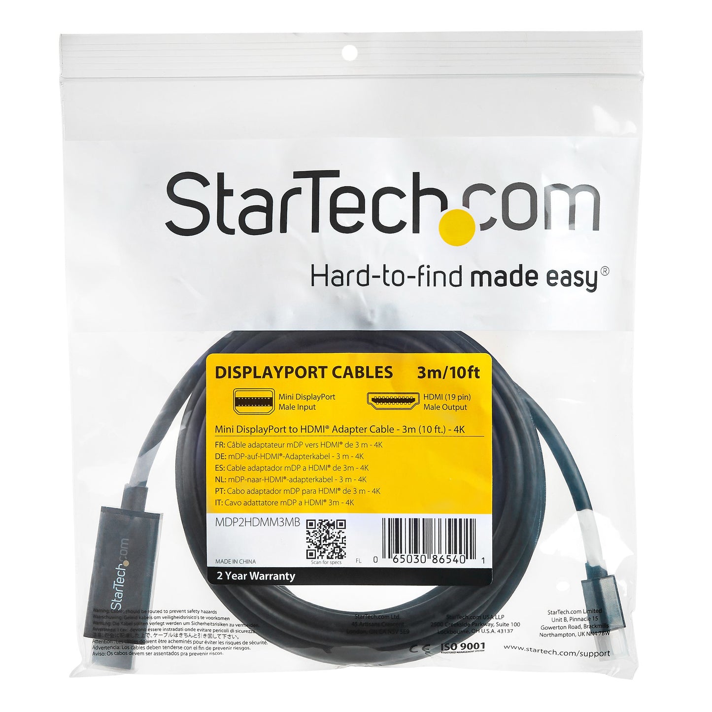 StarTech.com 10ft (3m) Mini DisplayPort to HDMI Cable - 4K 30Hz Video - mDP to HDMI