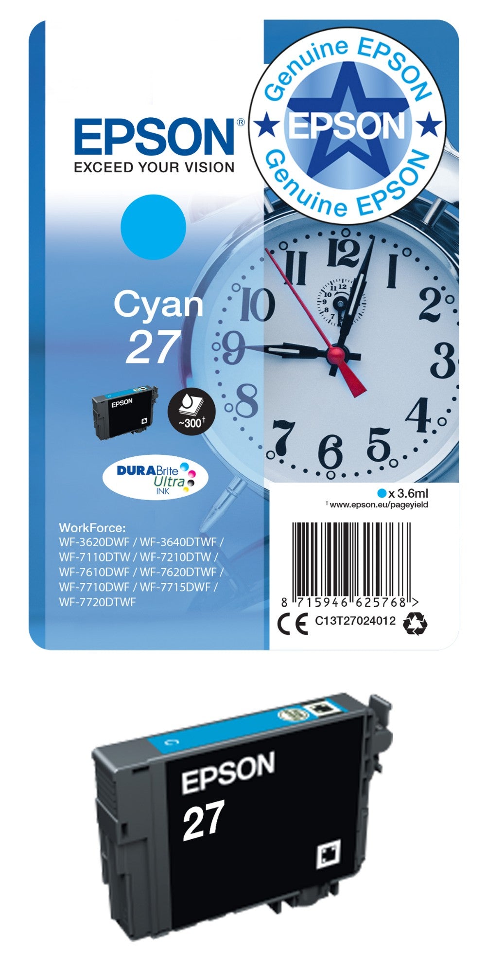 Epson C13T27014012/27 Black Ink Cartridge (350 pages, Epson WF 3620)