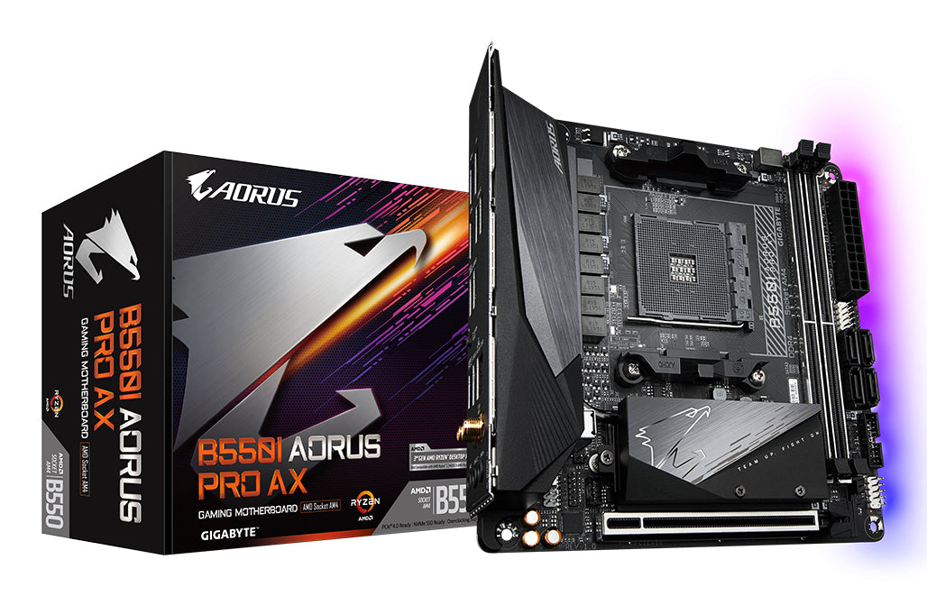 Gigabyte B550I AORUS PRO AX Motherboard - AMD Ryzen 5000 CPUs, 8 Phases VRM, up to