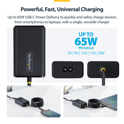 StarTech.com 65W USB-C Laptop Charger, 1.5m Tethered USB-C Cable, Power Adapter
