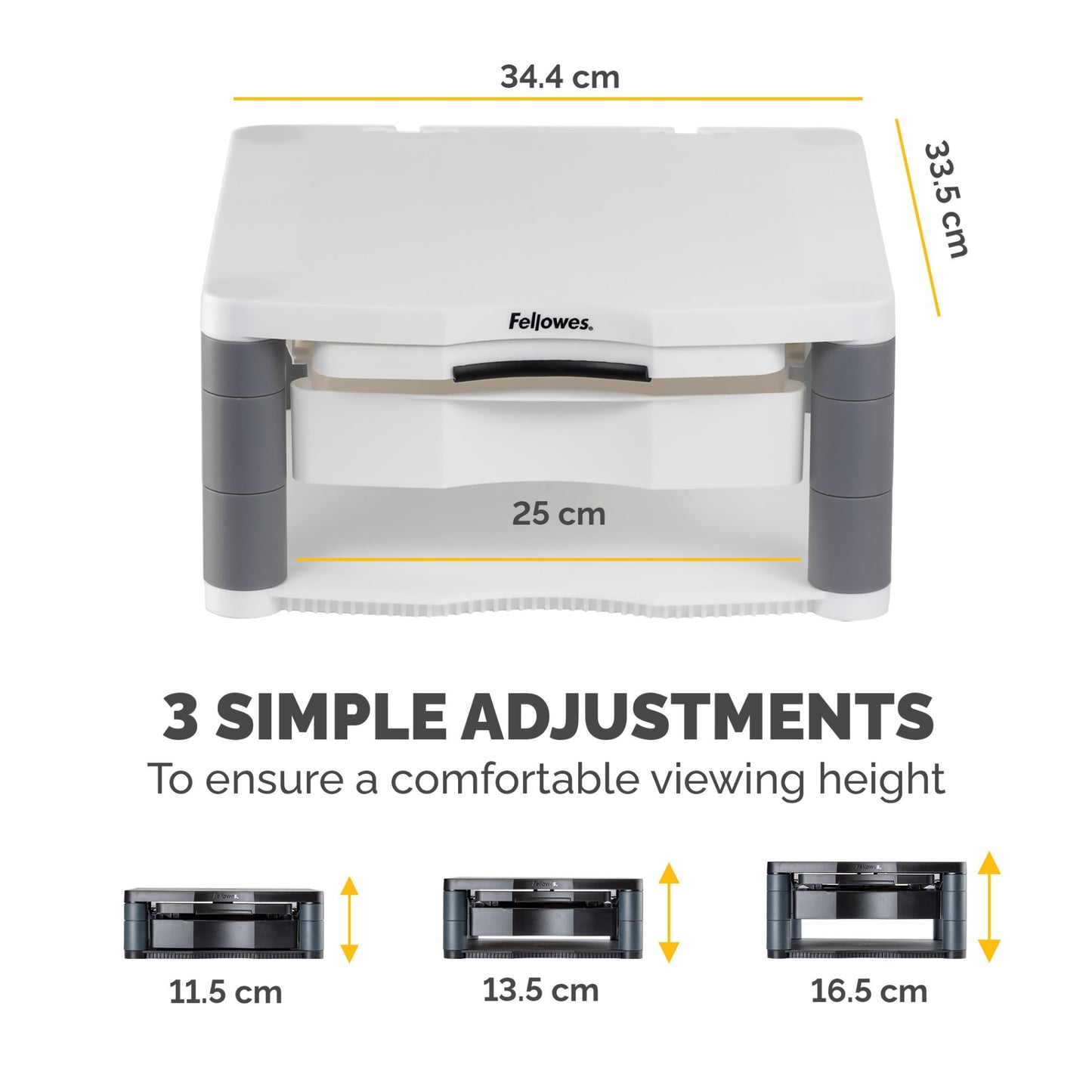 Fellowes Computer Monitor Stand with 3 Height Adjustments - Premium Monitor Riser Mount (91713)