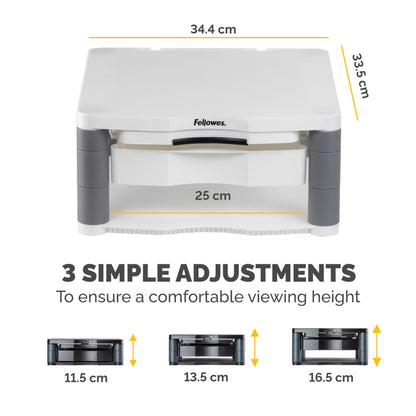 Fellowes Computer Monitor Stand with 3 Height Adjustments - Premium Monitor Riser Mount (91713)