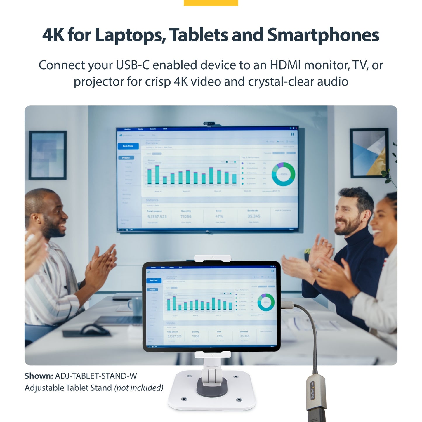 StarTech.com USB-C to HDMI Adapter, 4K 60Hz Video, HDR10, USB-C to HDMI Monitor Hub