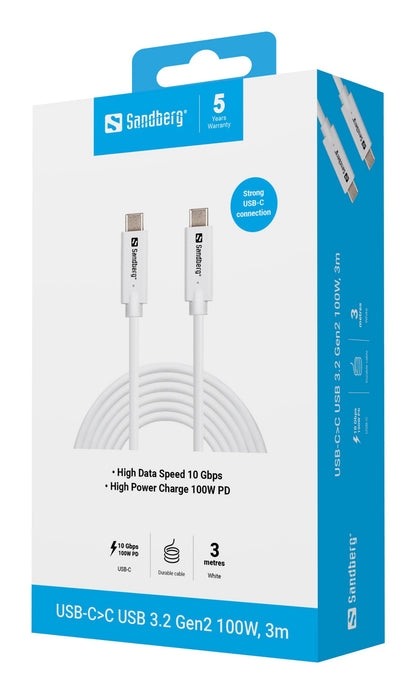 Sandberg USB-C>C USB 3.2 Gen2 100W, 3m Cable