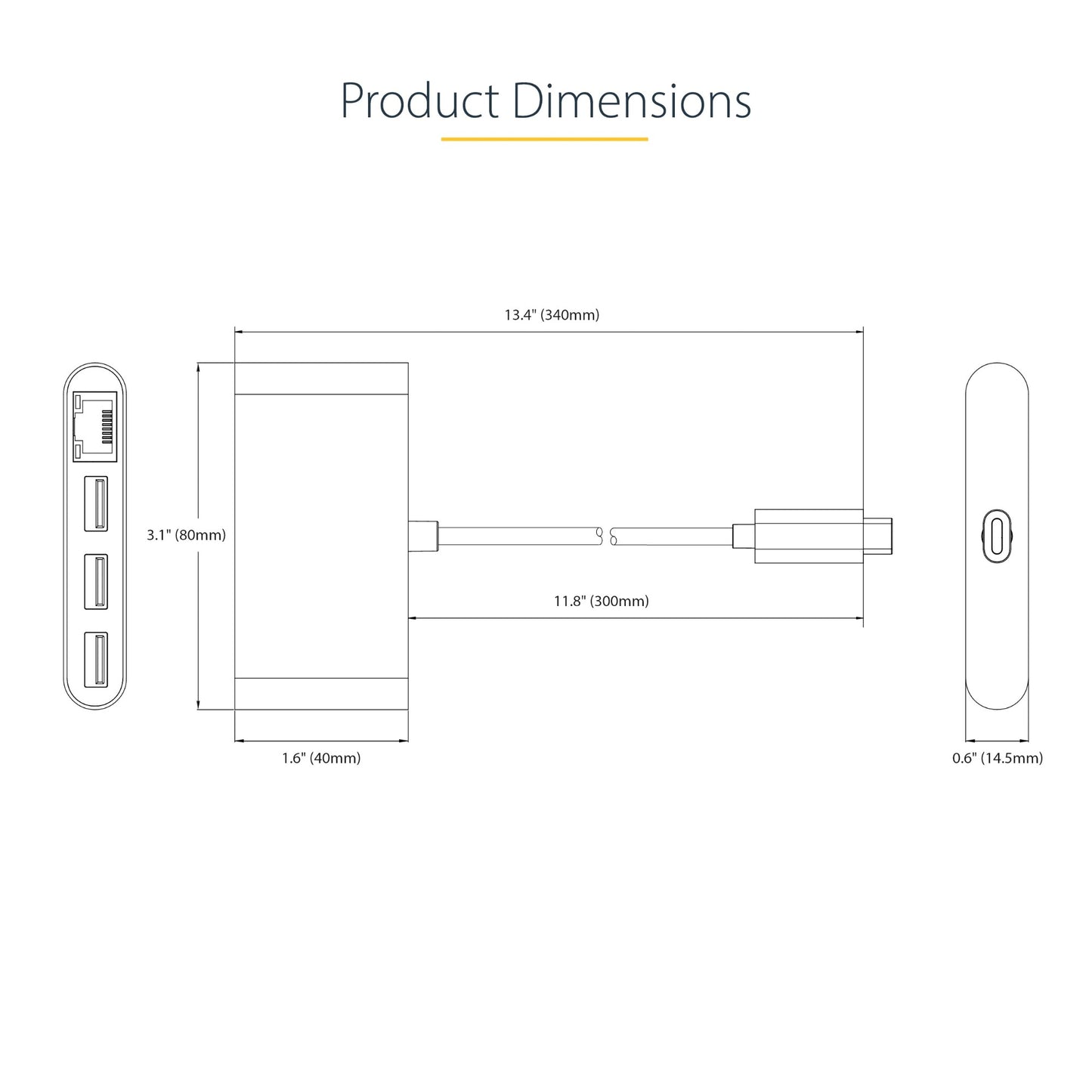 StarTech.com 3-Port Hub Ethernet USB-C Docking Station