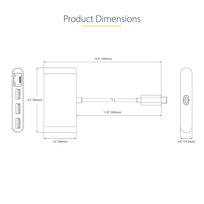 StarTech.com 3-Port Hub Ethernet USB-C Docking Station