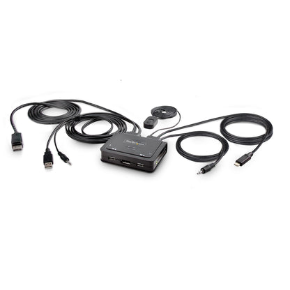 StarTech.com 2-Port Hybrid USB-C DisplayPort Cable KVM Switch, 4K 60Hz, Compact KVM
