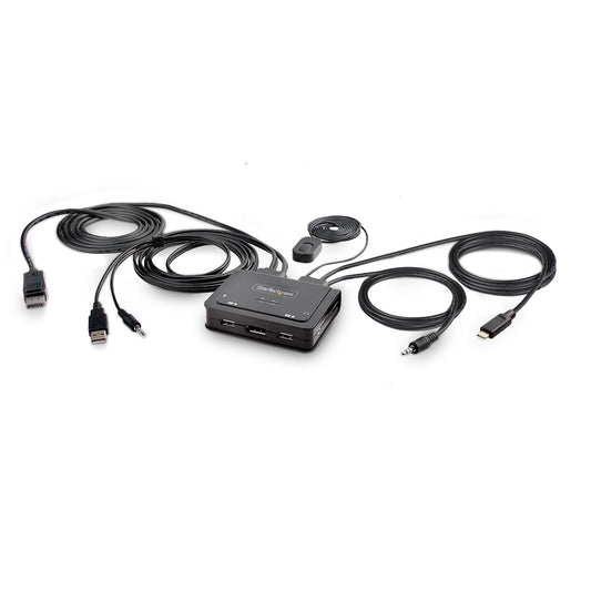 StarTech.com 2-Port Hybrid USB-C DisplayPort Cable KVM Switch, 4K 60Hz, Compact KVM