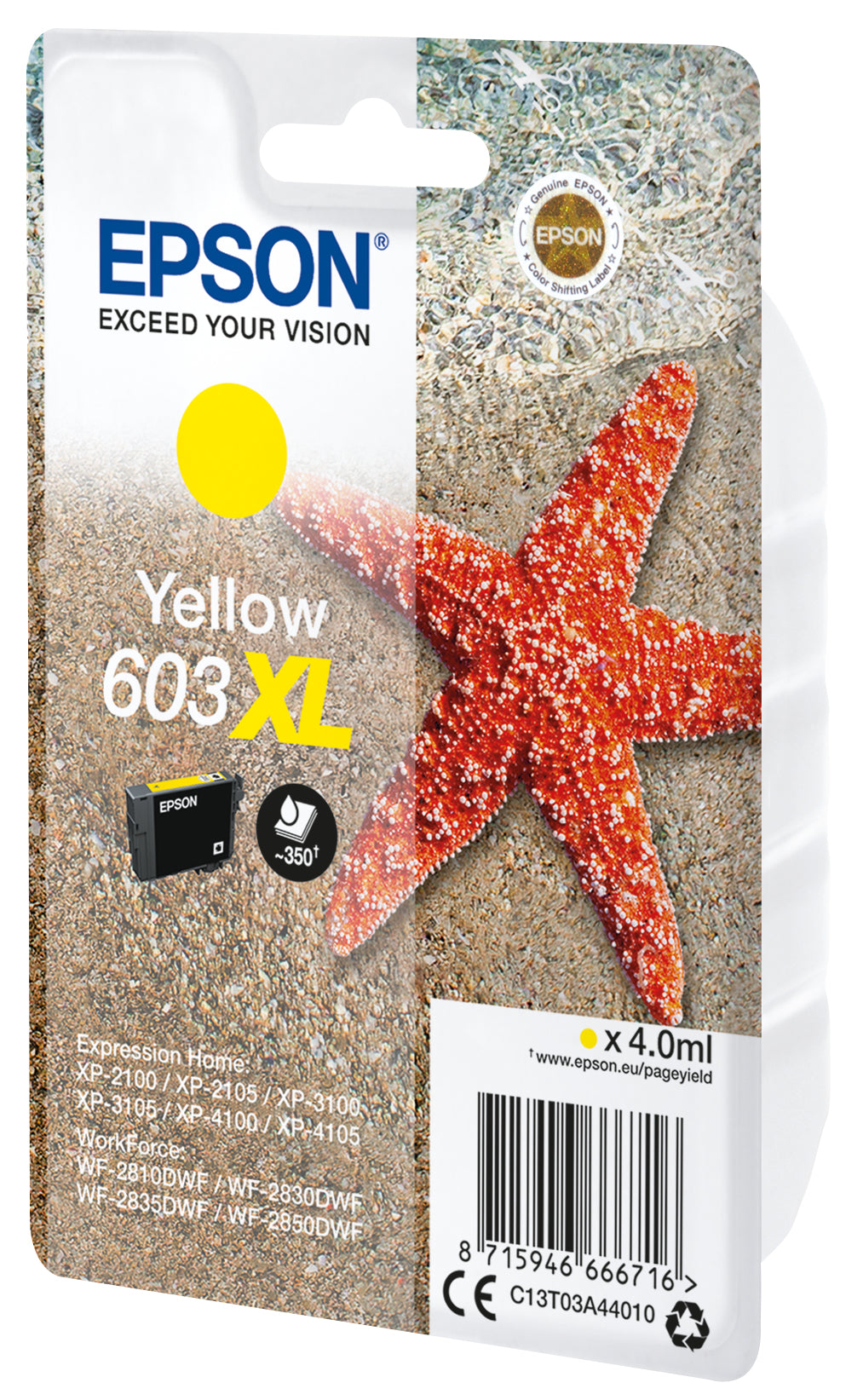 Epson C13T03A44010/603XL Yellow Ink Cartridge (350 pages, Epson XP 2100)