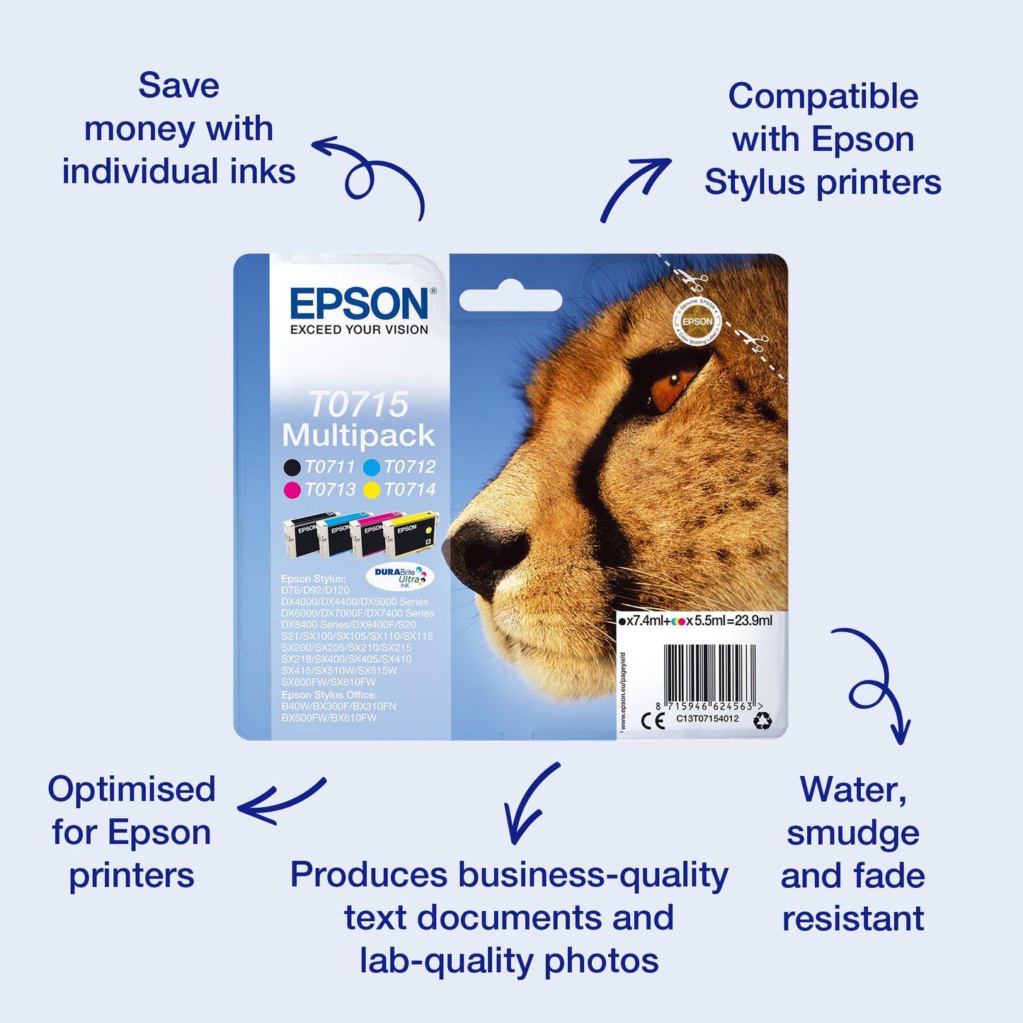 Epson C13T07124012/T0712 Cyan Ink Cartridge (345 pages)