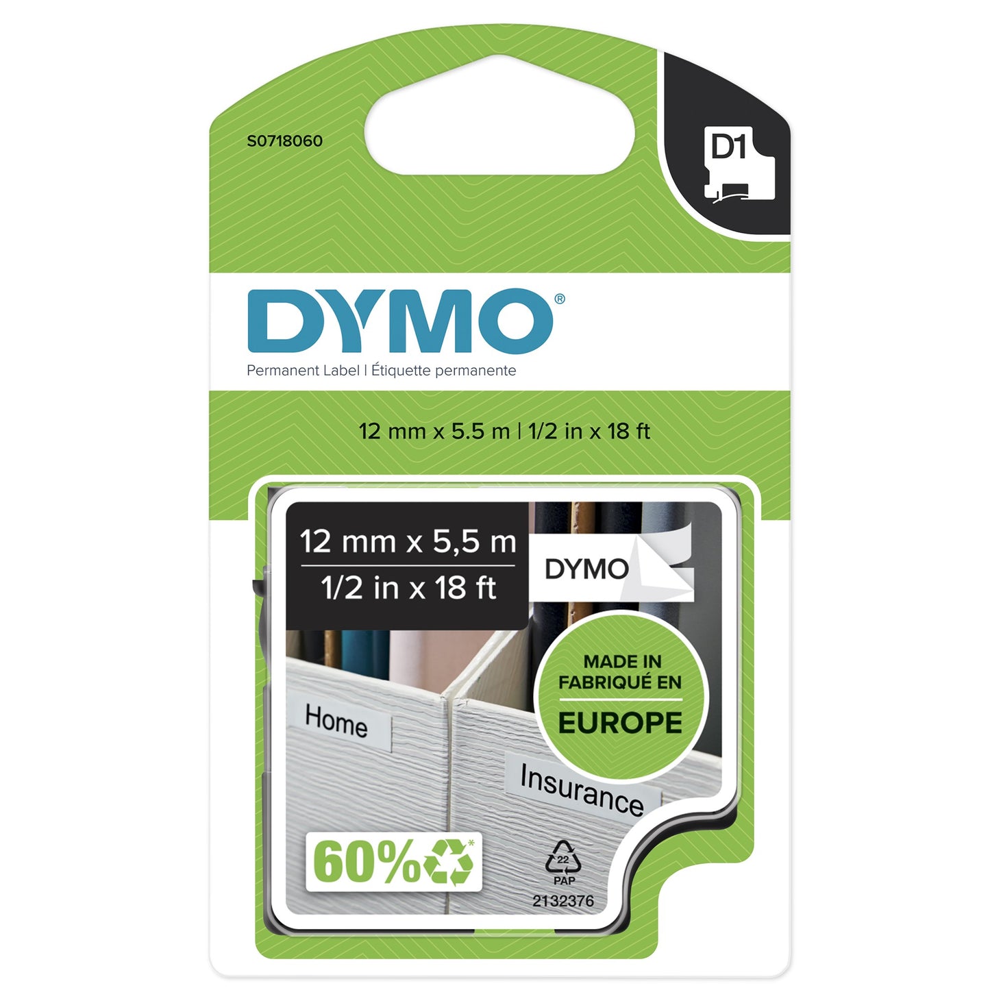 DYMO 16959/S0718060 DirectLabel-etikettes Polyester black on white 12mm x 5,5m for Labels