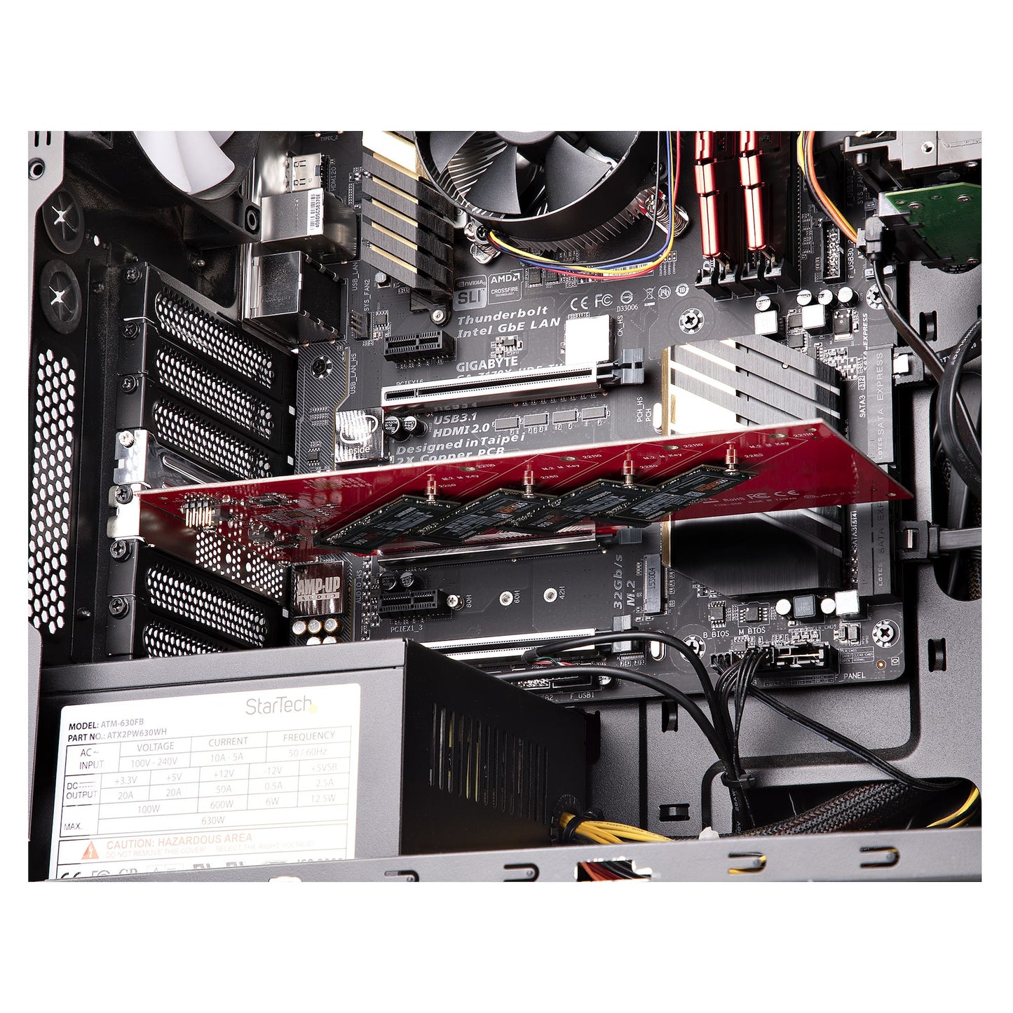 StarTech.com Quad M.2 PCIe Adapter Card, PCIe x16 to Quad NVMe or AHCI M.2 SSDs, PCI Hub