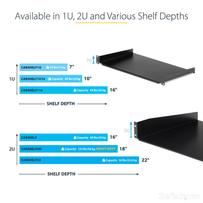 StarTech.com 1U Server Rack Shelf - Universal Rack Mount Cantilever Shelf for 19" (HELF116)