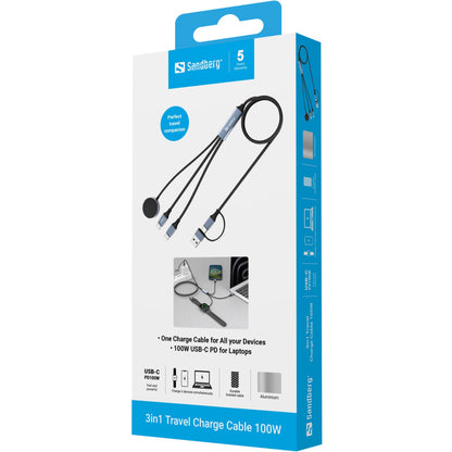 Sandberg 3in1 Travel Charge Cable 100W
