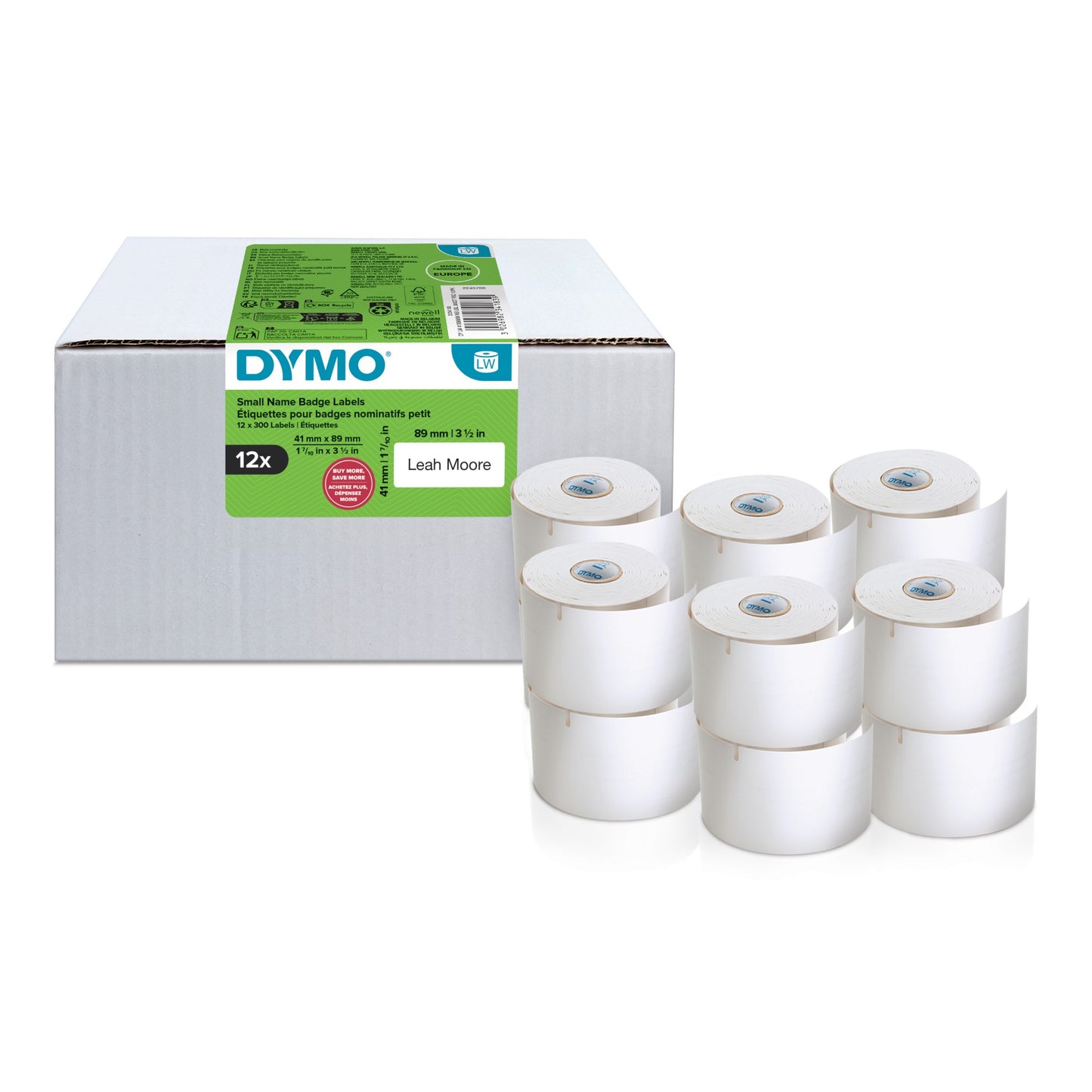 DYMO Authentic LabelWriter Small Name Badge Labels | 41 mm x 89 mm | Self-Adhesive |