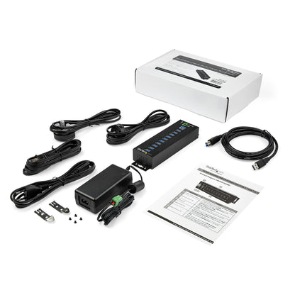 StarTech.com 10-Port USB 3.0 Hub with Power Adapter - Metal Industrial USB-A Hub