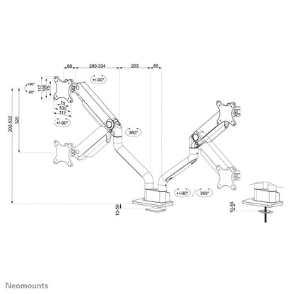 Neomounts DS70S-950BL2 Monitor arm 17-35" - gas spring - Topfix - 180°-stop