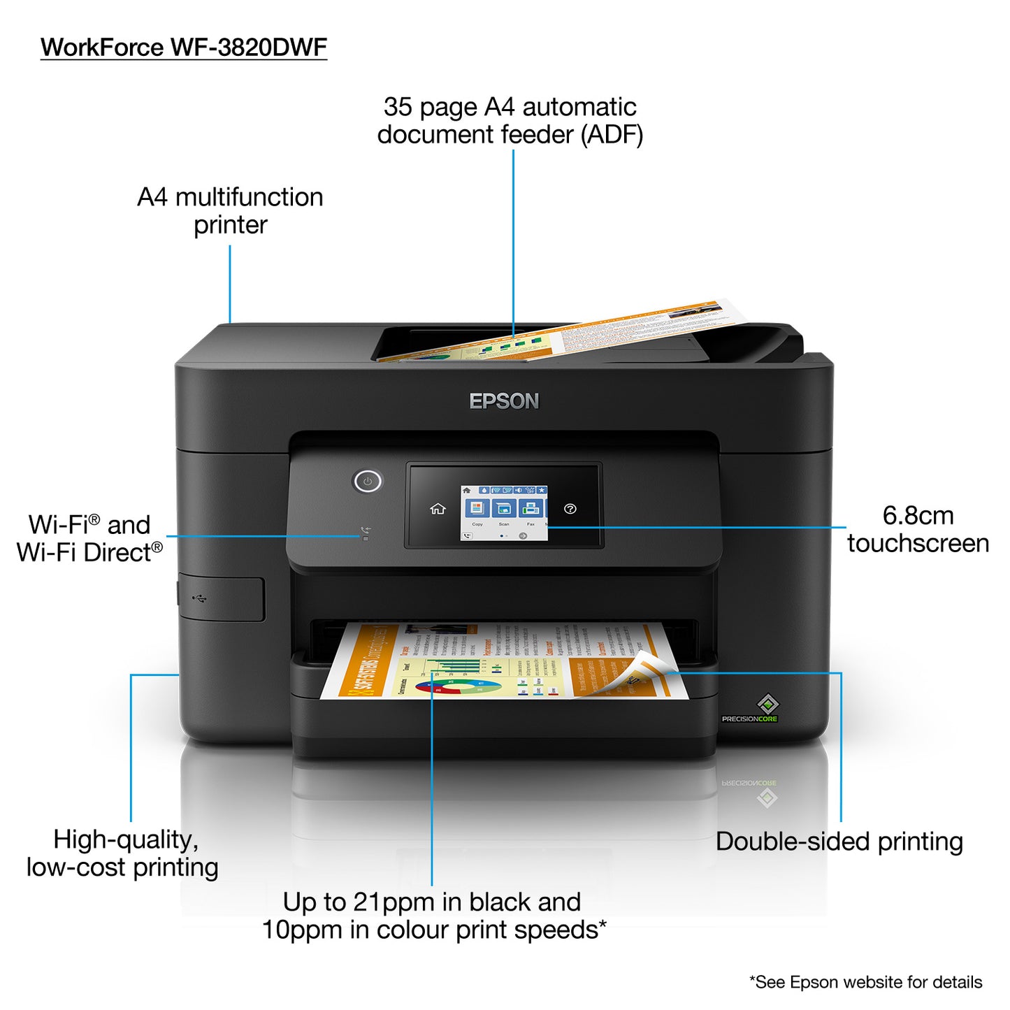 Epson WorkForce Pro WF-3820DWF Inkjet A4 4800 x 2400 DPI 21 ppm Wi-Fi Printer