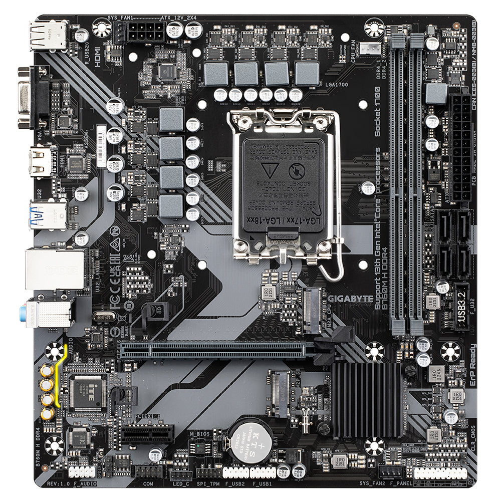 Gigabyte B760M H DDR4 Motherboard - Supports Intel Core 14th Gen CPUs, 6+1+1 Phases
