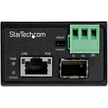 StarTech.com PoE+ Industrial Fiber to Ethernet Media Converter 30W - SFP to RJ45 - Singlemode/Multimode Fiber to Copper Gigabit Ethernet - Mini/Compact Size - IP-30/ -40 to +75C - TAA Networking