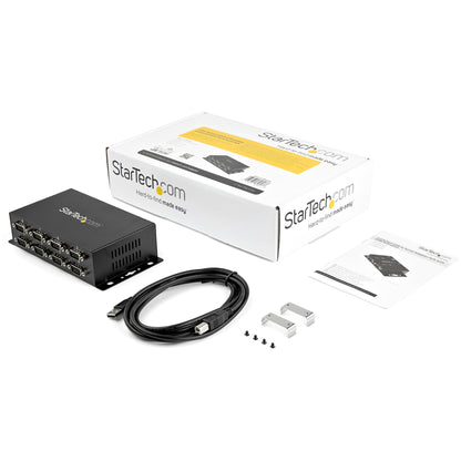 StarTech.com 8 Port USB to DB9 RS232 Serial Adapter Hub – Industrial DIN Rail and