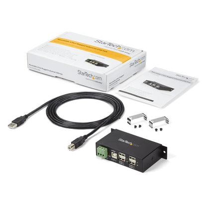 StarTech.com 4-Port USB 2.0 Hub - Metal Industrial USB-A Hub - Din Rail, Wall or