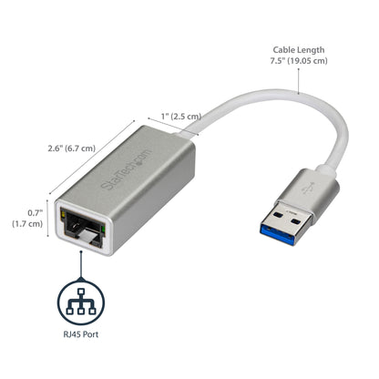 StarTech.com USB 3.0 to Gigabit Network Adapter, Silver, Sleek Aluminum Design for