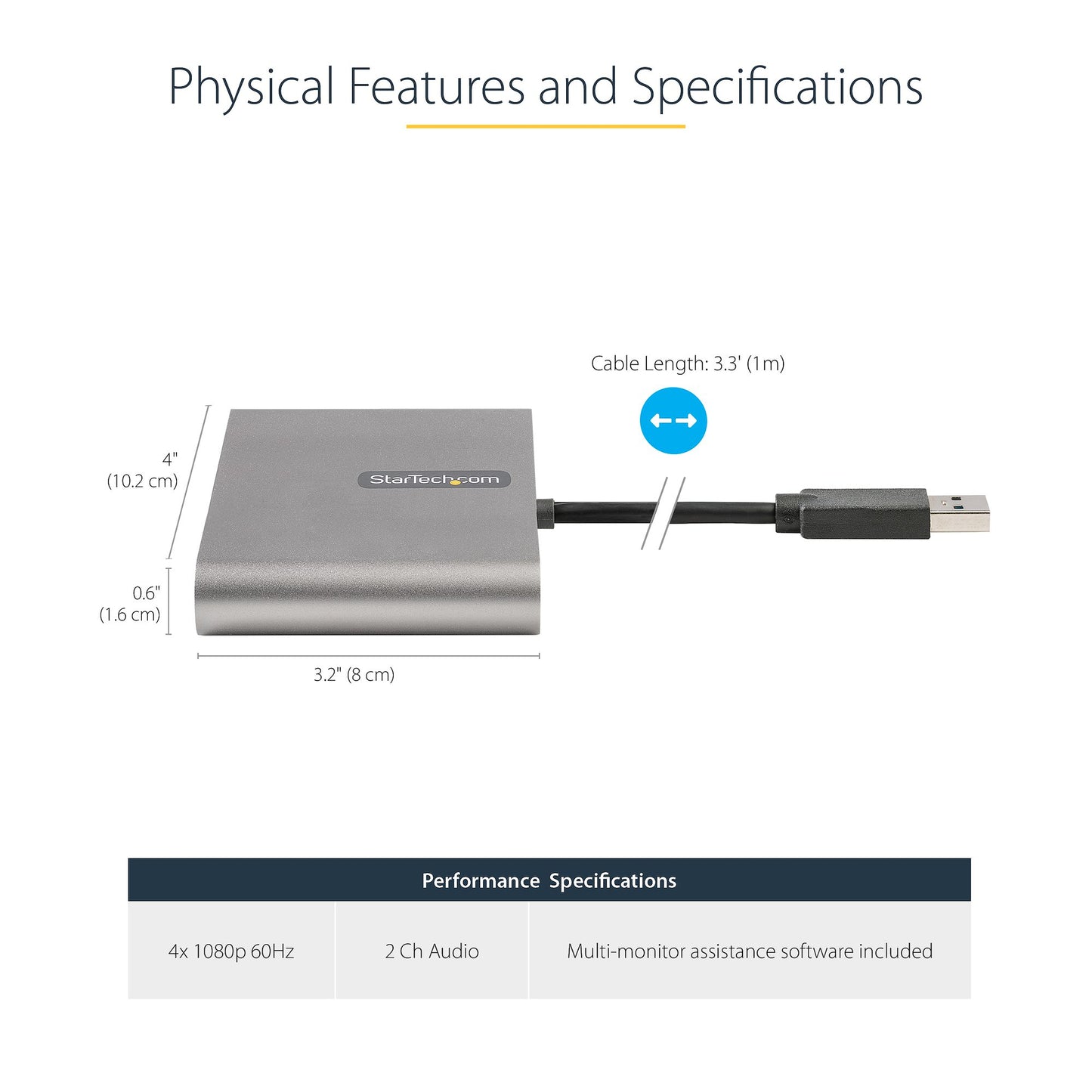 StarTech.com USB 3.0 to Quad HDMI Adapter, USB to 4x HDMI Monitor Converter for Hub