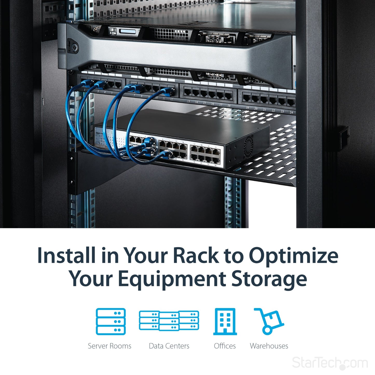 StarTech.com 2U Server Rack Shelf - Universal Vented Rack Mount Cantilever Tray for (HELF22V)