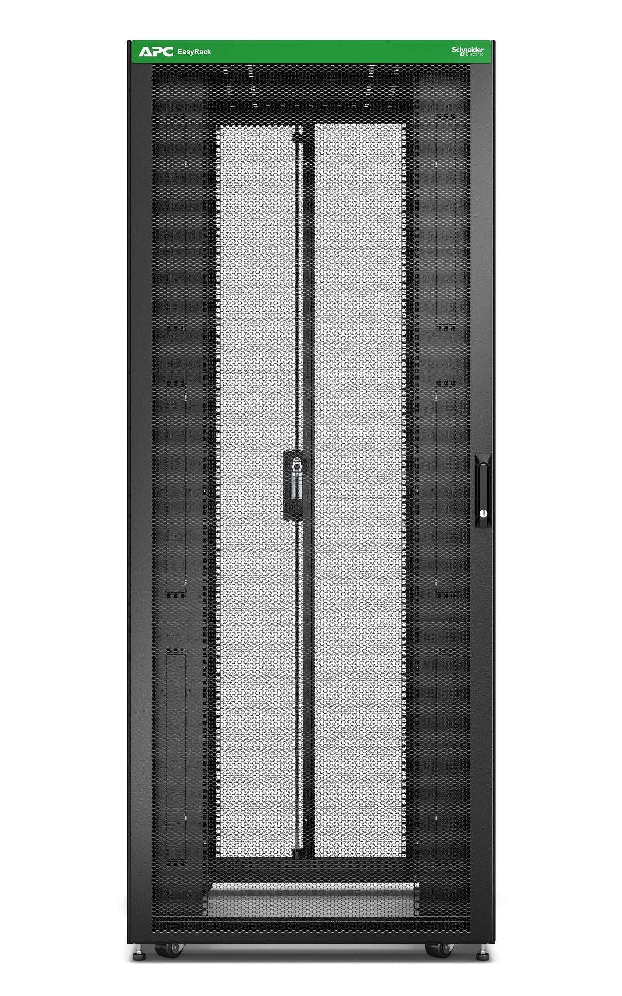 APC Easy Rack, 42U, Black, With Roof, Castors, Feet, 4 Brackets, and Bottom, No Side