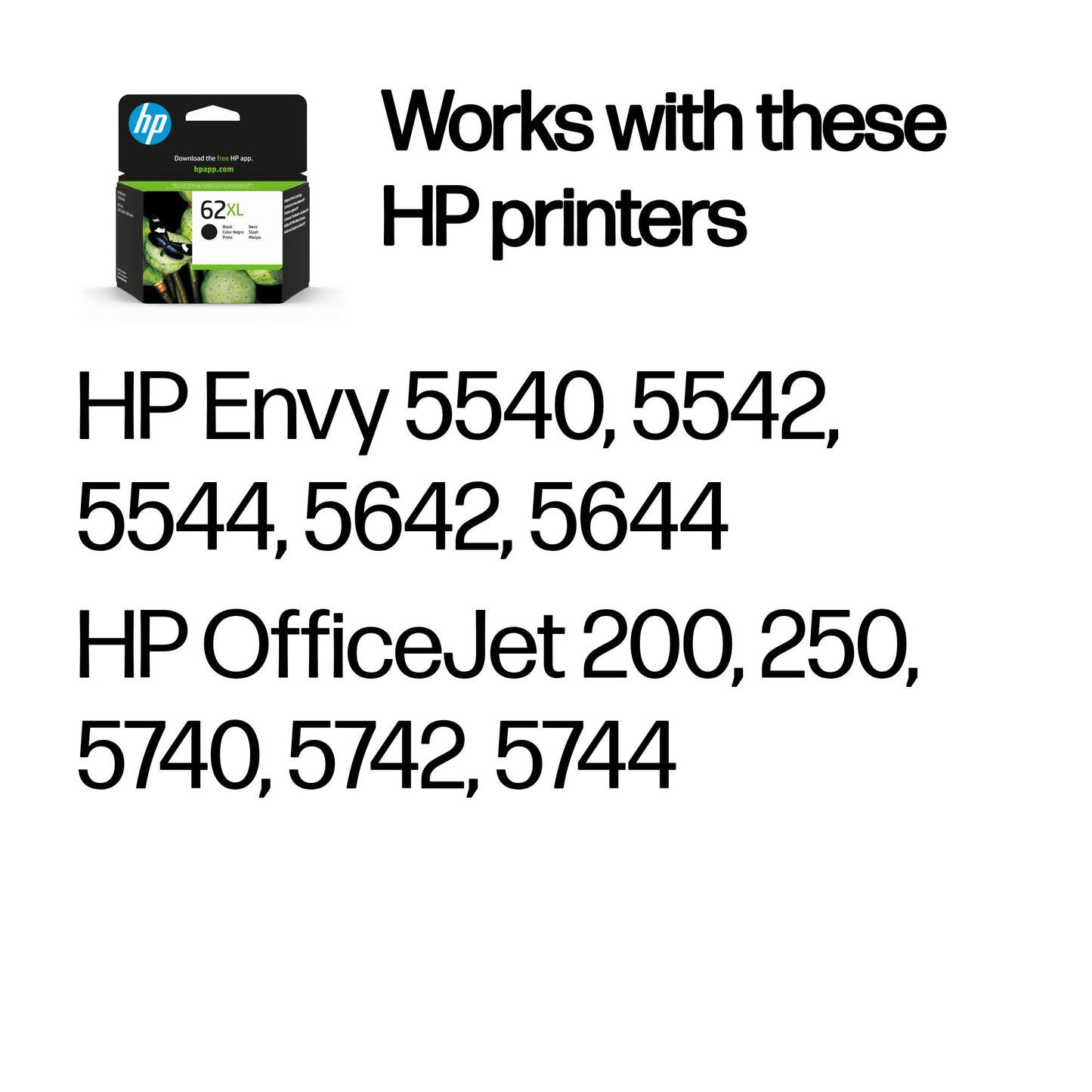 HP C2P05AE/62XL Black Ink Cartridge (600 pages, HP Envy 5640)