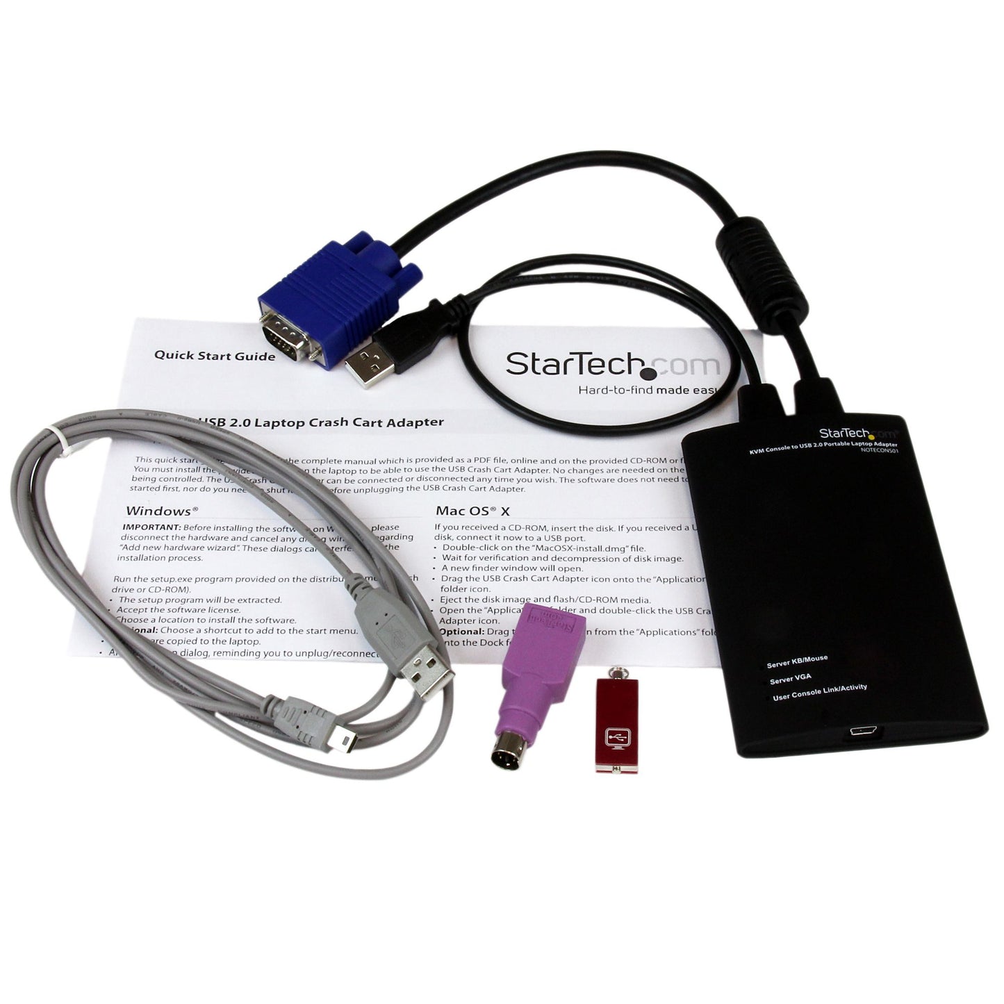 StarTech.com KVM Console to USB 2.0 Portable Laptop Crash Cart Adapter Cable