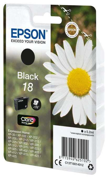 Epson C13T18014012/18 Black Ink Cartridge (175 pages, Epson XP 30)