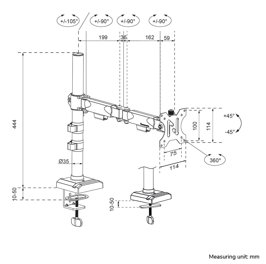 Neomounts DS60-600BL1 Monitor arm 10-32" - Quick-fix - 180°-stop
